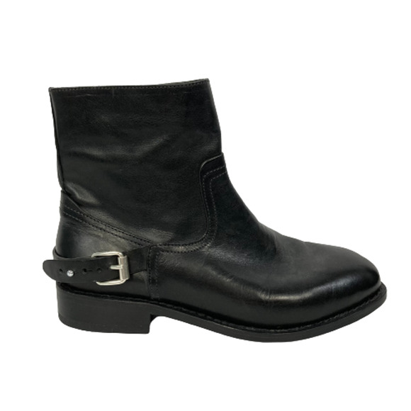 Rag & Bone Boots Women Sz 8 Black Leather Moto Ankle Boot Oliver Buckle Handmade